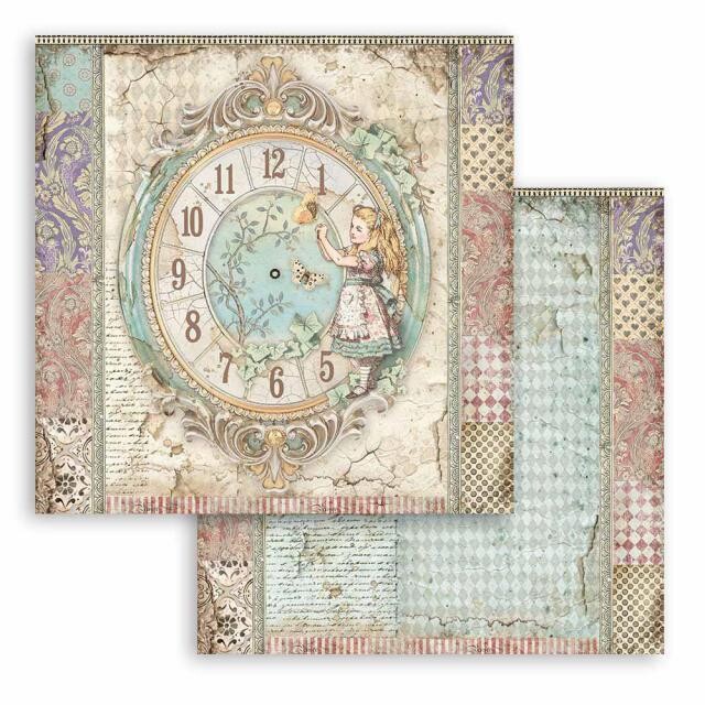 Stamperia - Double-sided Cardstock - 12&quot;x12&quot; - Alice - Clock