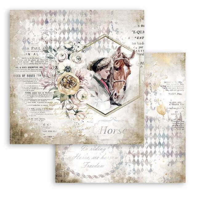 Stamperia - Double-sided Cardstock - 12&quot;x12&quot; - Horses - Lady with Horse