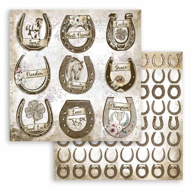 Stamperia - Double-sided Cardstock - 12&quot;x12&quot; -  Horses - Horseshoe