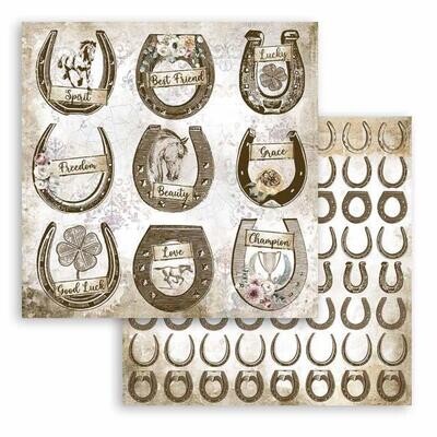Stamperia - Double-sided Cardstock - 12&quot;x12&quot; -  Horses - Horseshoe