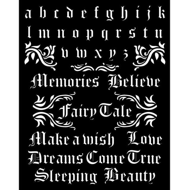 Stamperia - Thick Stencil - 20x25 cm - Sleeping Beauty - Alphabet and Quotes