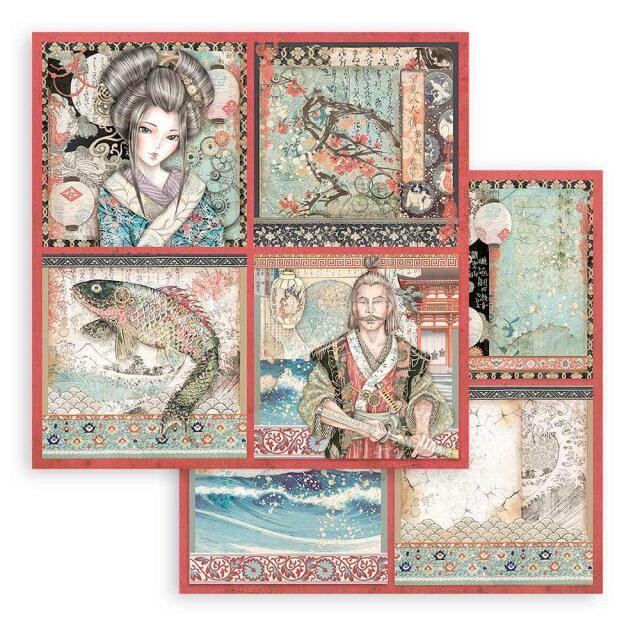 Stamperia - Sir Vagabond in Japan - Double-sided Cardstock - 12&quot;x12&quot; - 4 Cards by Antonis Tzanidakis 