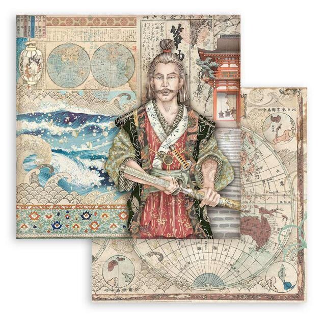 Stamperia - Sir Vagabond in Japan - Double-sided Cardstock - 12"x12"- Samurai by Antonis Tzanidakis 