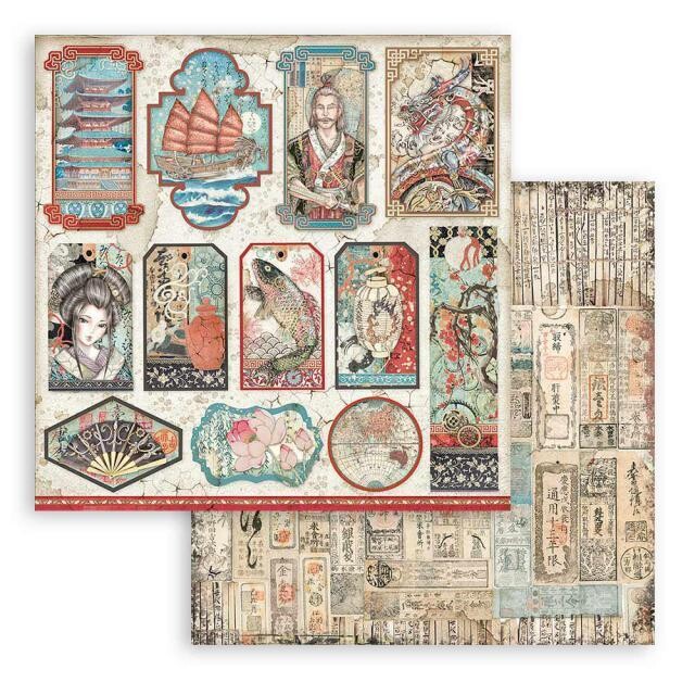 Stamperia - Sir Vagabond in Japan - Double-sided Cardstock - 12&quot;x12&quot; - Tags by Antonis Tzanidakis 