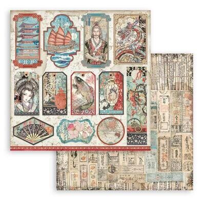 Stamperia - Sir Vagabond in Japan - Double-sided Cardstock - 12&quot;x12&quot; - Tags by Antonis Tzanidakis 