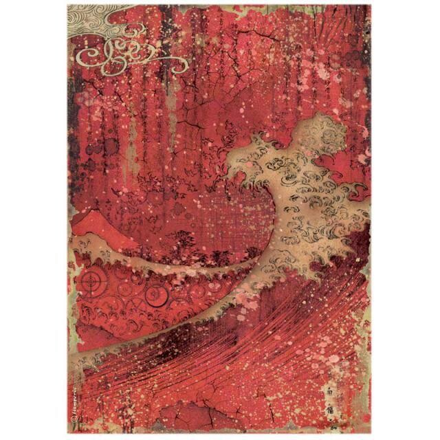Stamperia - A4 Rice paper sheet - Sir Vagabond in Japan - Red Texture 
