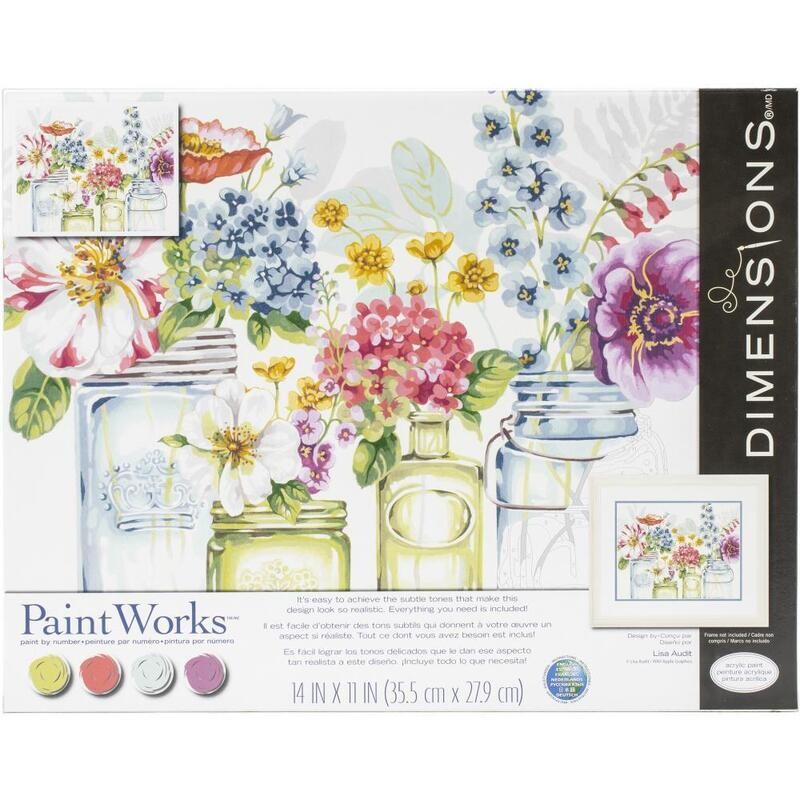 Dimensions - Paint Works - Paint by Number Kit - 14&quot;x11&quot; - Rainbow Flowers