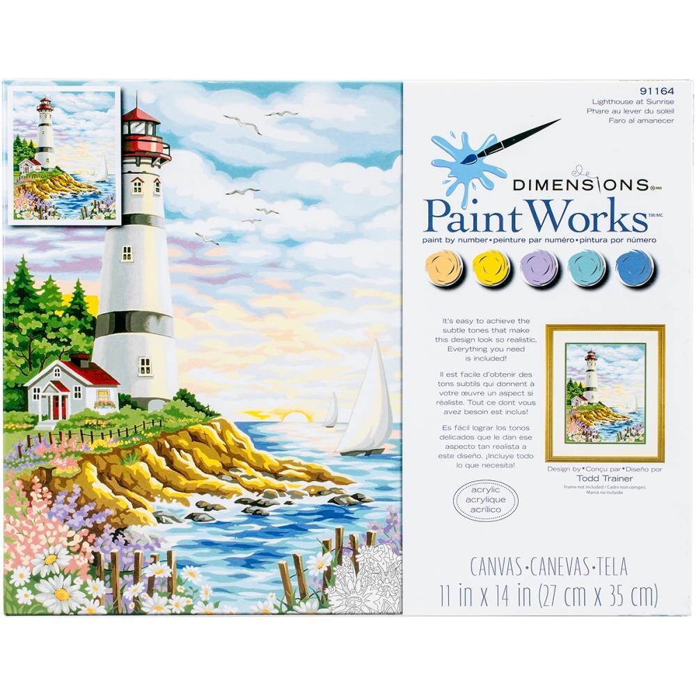 Dimensions - Paint Works - Paint by Number Kit - 14"x11" - Lighthouse at Sunrise