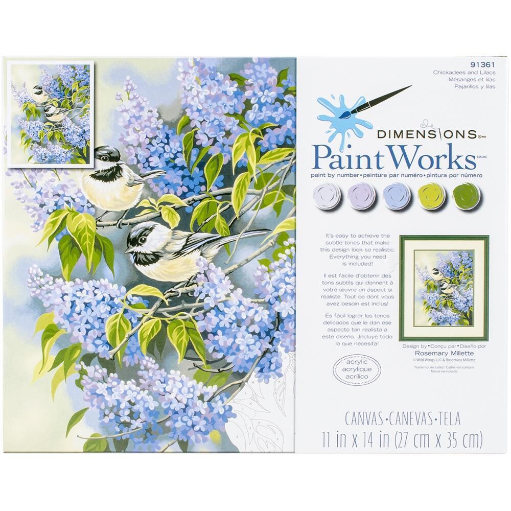 Dimensions - Paint Works - Paint by Number Kit - 11"x14" - Chickadees and Lilacs