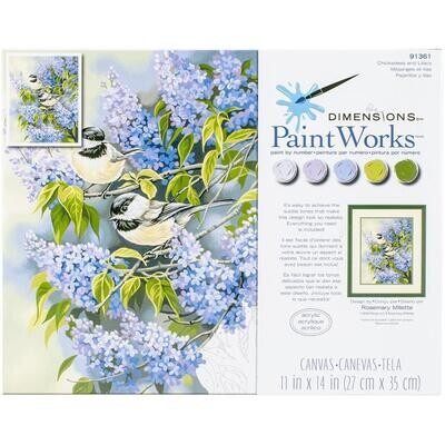 Dimensions - Paint Works - Paint by Number Kit - 11&quot;x14&quot; - Chickadees and Lilacs