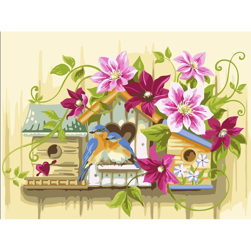 Vervaco - Paint By Number Kit - Little Birdhouses - 16&quot;x12&quot; - on stretched canvas