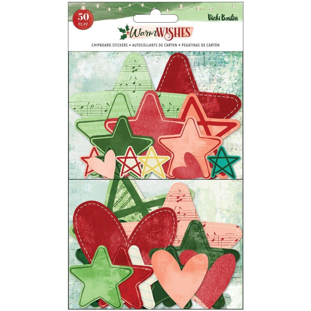 Vicki Boutin - Warm Wishes Chipboard Stickers - Stars & Hearts