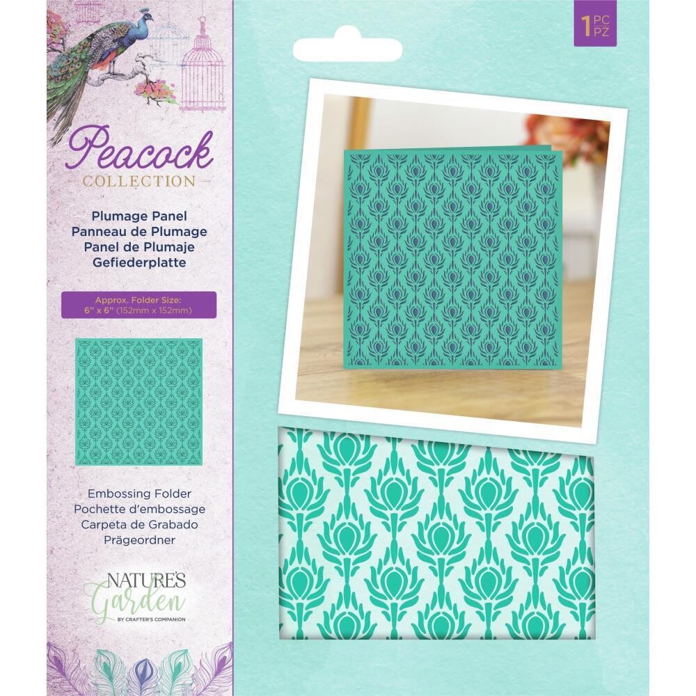 Crafters Companion - Embossing Folder - 6"x6" -  (Peacock) Plumage Panel