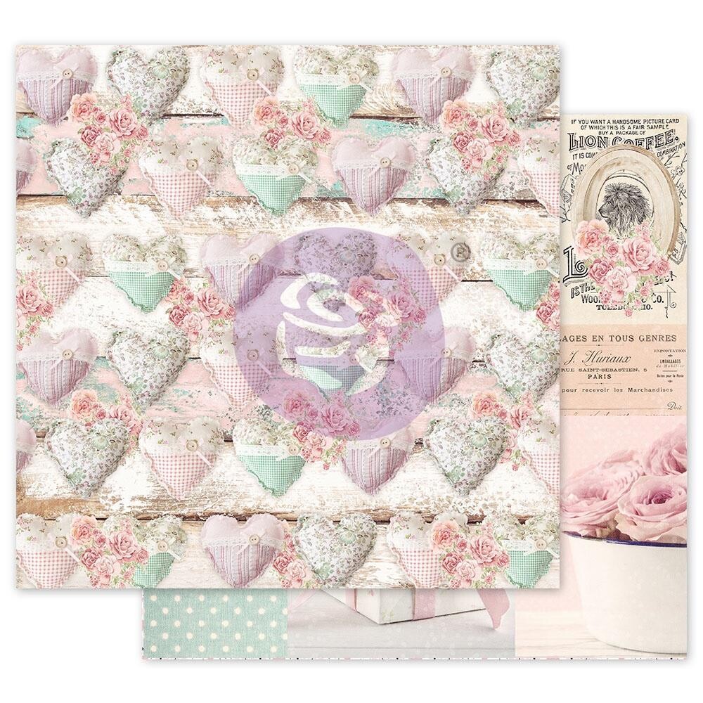 Prima Marketing - Double-Sided Paper sheet - Foiled - With Love - 12&quot;x12&quot; - Stitched Hearts