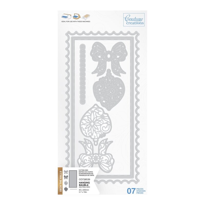 Couture Creations - Christmas Nesting Die Set - Hanging Baubles DL Tall Card
