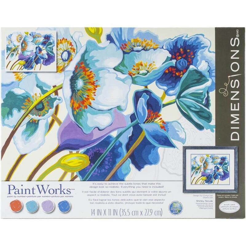 Paint Works - Paint By Number Kit -14&quot;x11&quot; - Blue Poppies