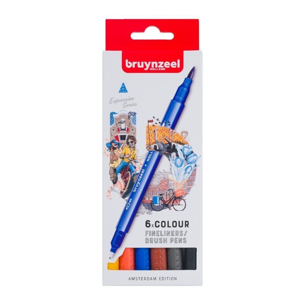 Bruynzeel Brush Pen - Fineliner Set - 6 colours - Amsterdam