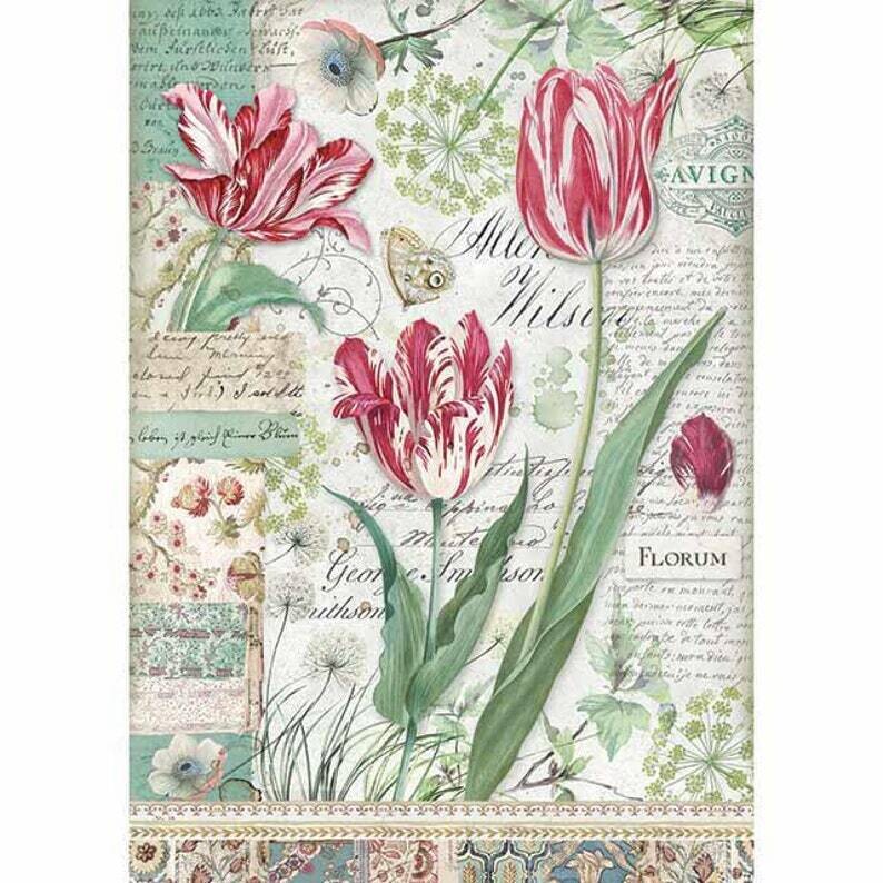 Stamperia - A4 Rice Paper Sheet - Red tulips