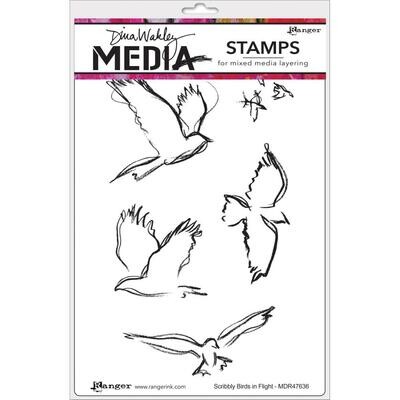 Ranger - Dina Wakley Media Cling Stamps - Scribbly Birds In Flight
