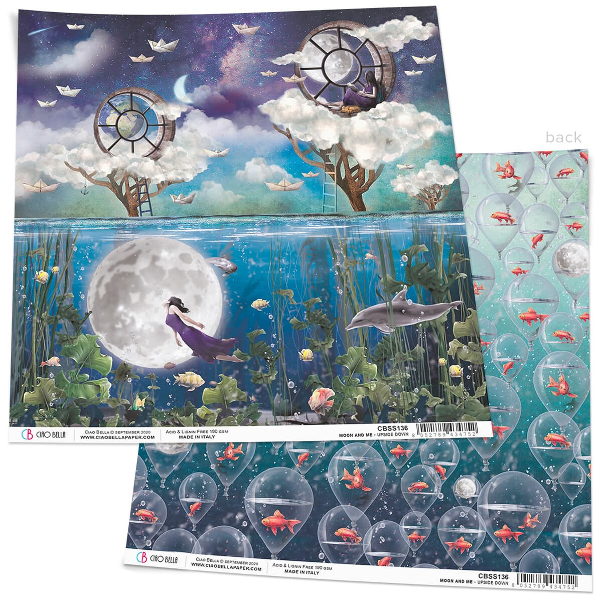 Ciao Bella - Moon and Me - Upside Down - 12&quot;x12&quot; Double-sided Paper sheet