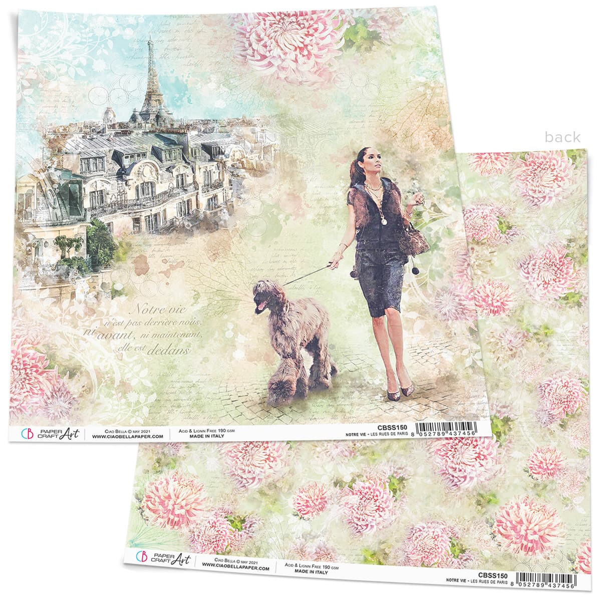 Ciao Bella - Notre Vie - Les Rue De Paris - 12&quot;x12&quot; Double-sided Paper Sheet