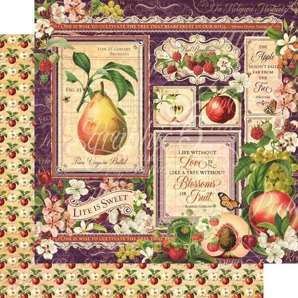 Graphic 45 - Fruit and Flora - 12&quot;x12&quot; Double-sided Paper Sheet - Fruit and Flora