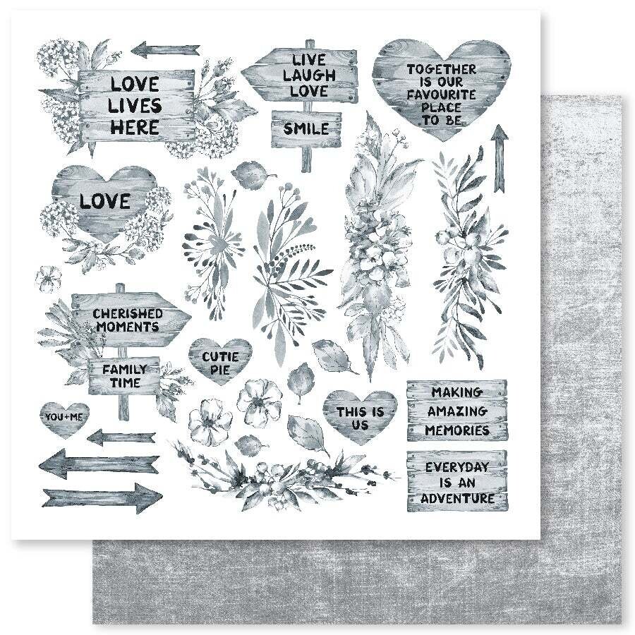 Paper Rose - Monochrome Garden D- 12x12&quot; Double-sided Paper Sheet