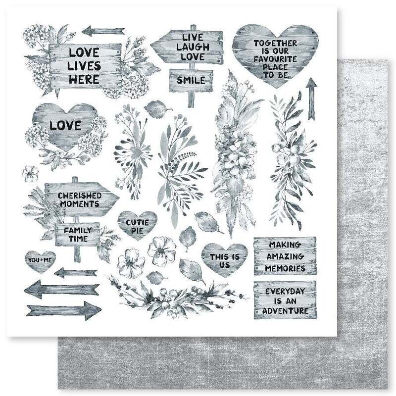 Paper Rose - Monochrome Garden D- 12x12&quot; Double-sided Paper Sheet