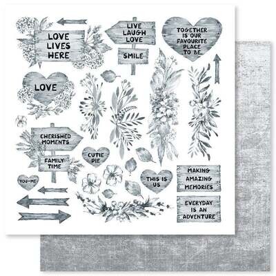 Paper Rose - Monochrome Garden D- 12x12&quot; Double-sided Paper Sheet