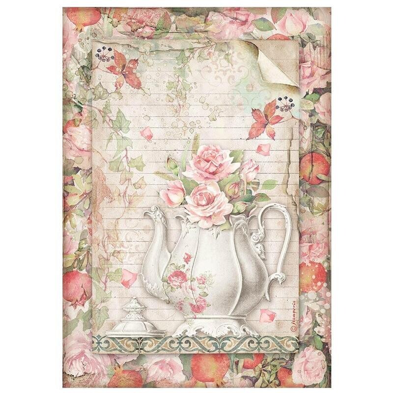 Stamperia - A4 Rice Paper - Casa Granada - Teapot and Flowers