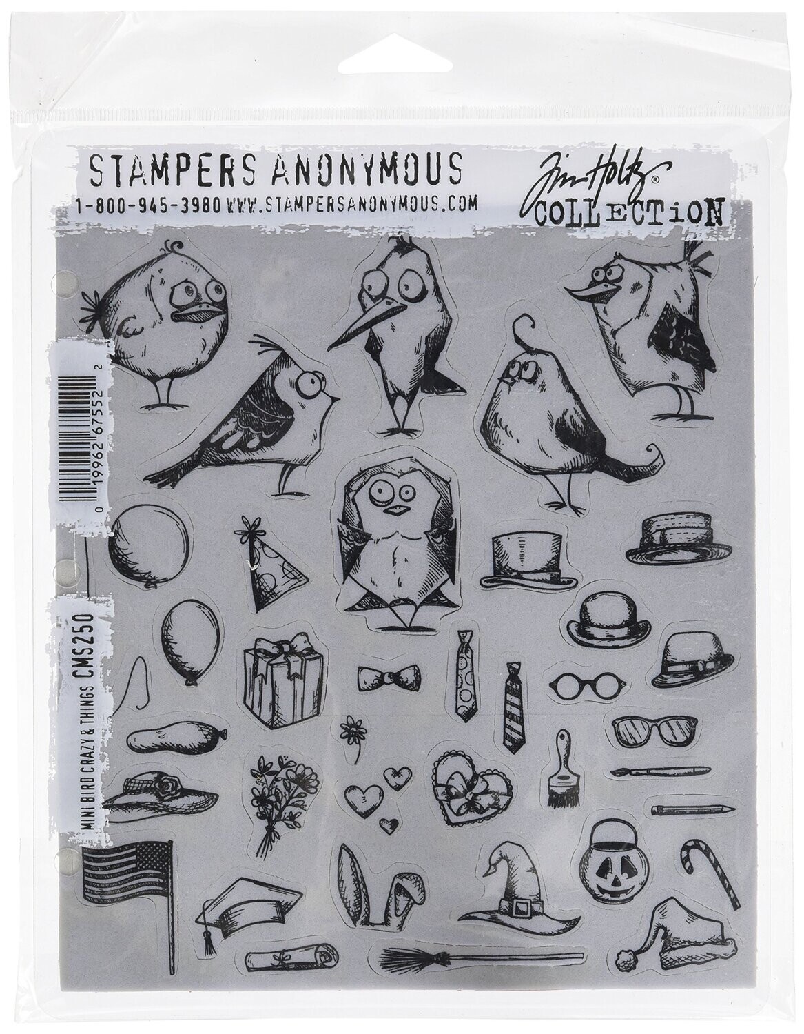 Stampers Anonymous - Tim Holtz - Cling Mount Stamps - Mini Bird Crazy and Things