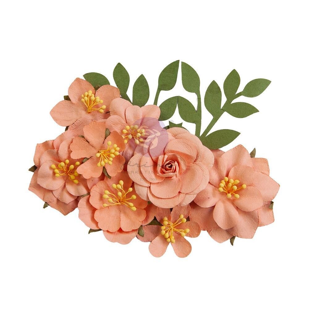 Prima Marketing - Mulberry Paper Flowers - Painted Floral - Orange Blossom