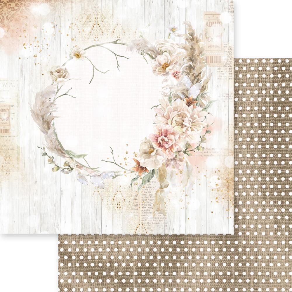 Asuka studio - Dusty Blue Floral - Natural wreath 12"x12" Double-sided Paper sheet