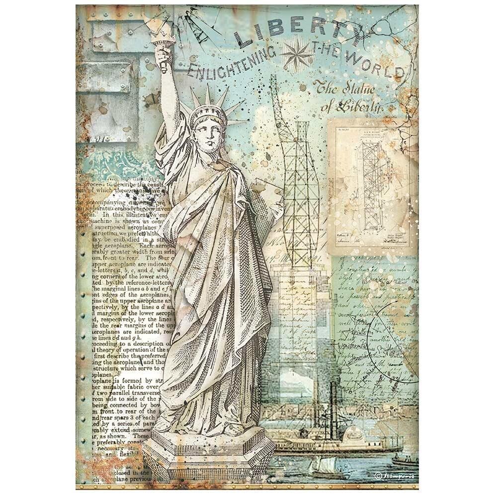 Stamperia - A4 Rice Paper - Sir Vagabond Aviator - Statue of Liberty