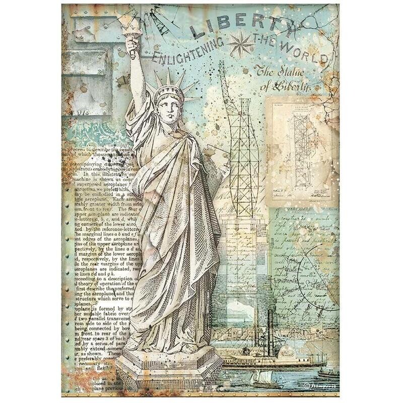 Stamperia - A4 Rice Paper - Sir Vagabond Aviator - Statue of Liberty