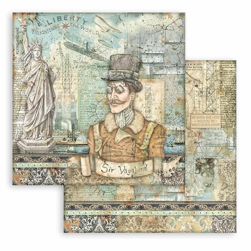 Stamperia - Sir Vagabond Aviator - Statue of Liberty - 12&quot;x12&quot; Double-sided paper sheet