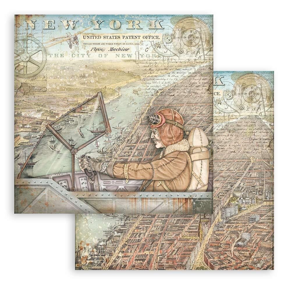 Stamperia - Sir Vagabond Aviator - New York - 12"x12" Double-sided paper sheet