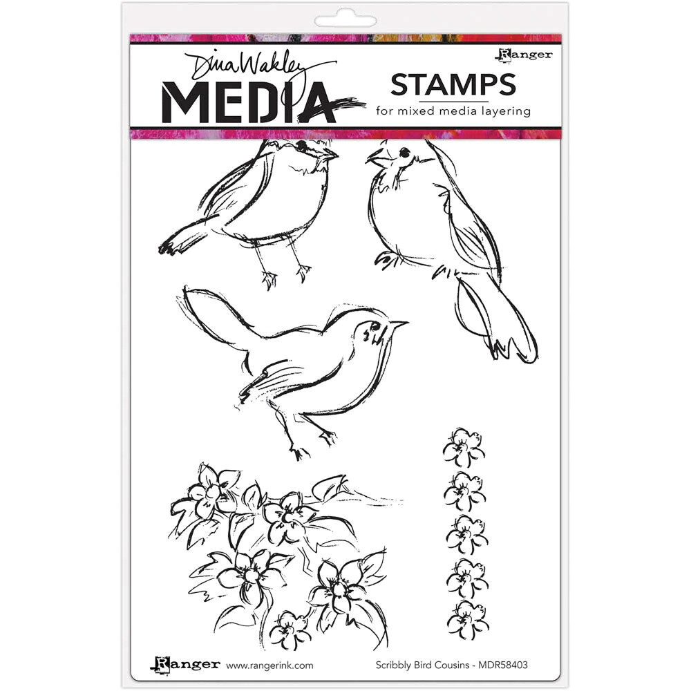 Ranger - Dina Wakley Cling Stamps - Scribbly Bird Cousin