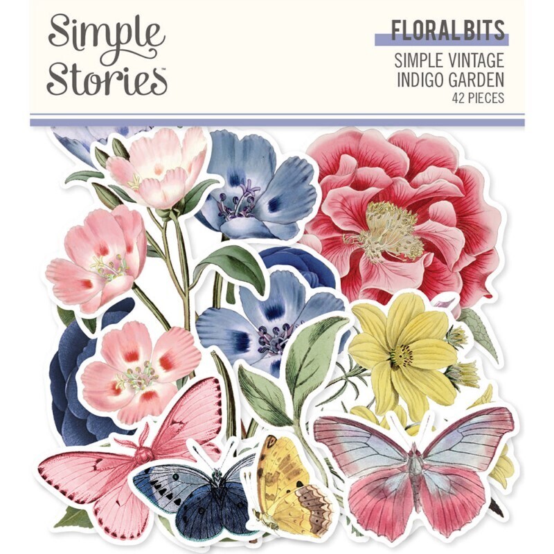 Simple Stories Vintage Indigo Garden - Die Cuts- Floral Bits and Pieces