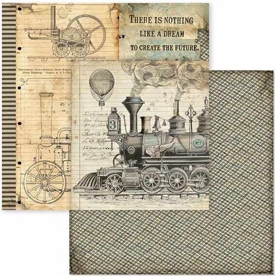Stamperia - Voyages Fantastique - Steam Train - 12x12 doublesided paper sheet 