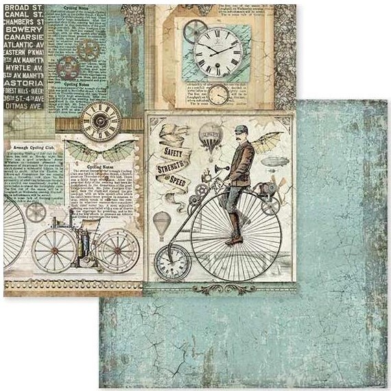 Stamperia - Voyages Fantastique - Retro Bicycle - 12x12 doublesided paper sheet 