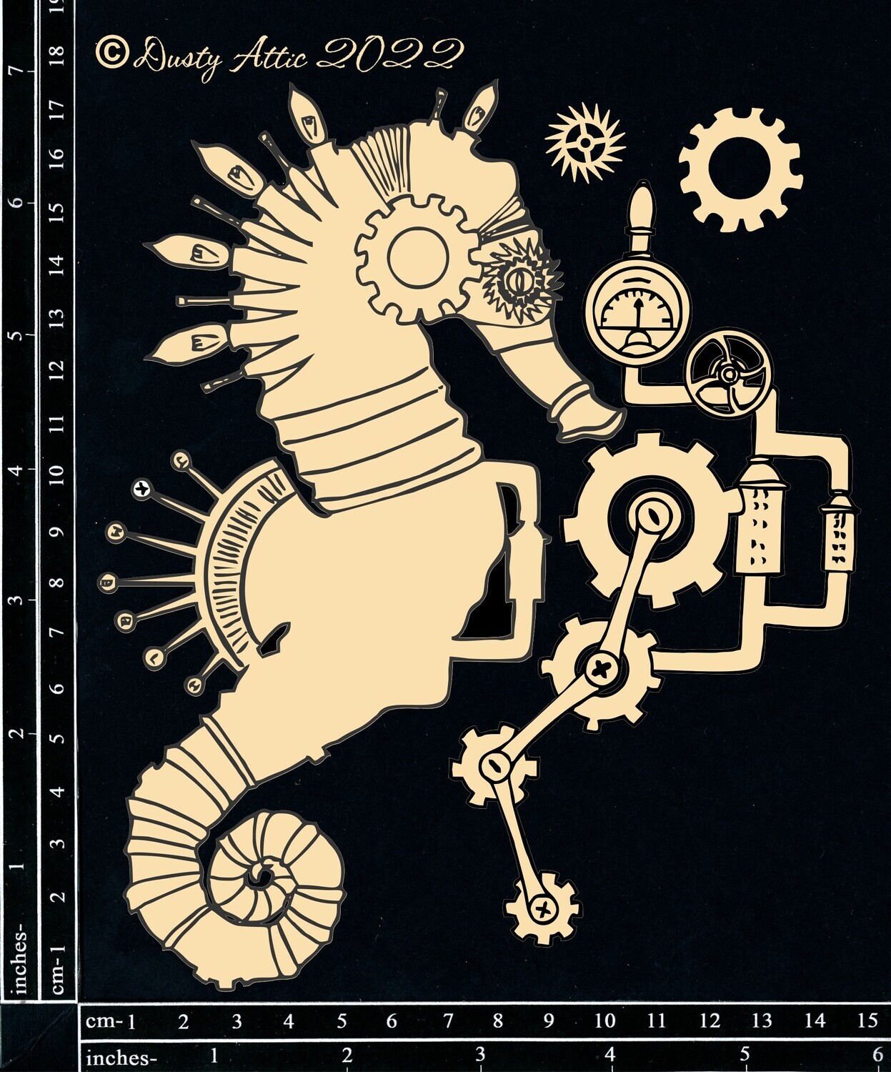 Dusty Attic - Chipboard - Marine Mechanicals - Seahorse - Large