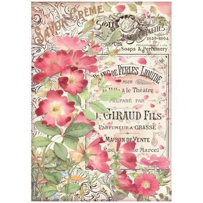 Stamperia - Rose Parfum -  A4 Rice Paper - Savon Creme