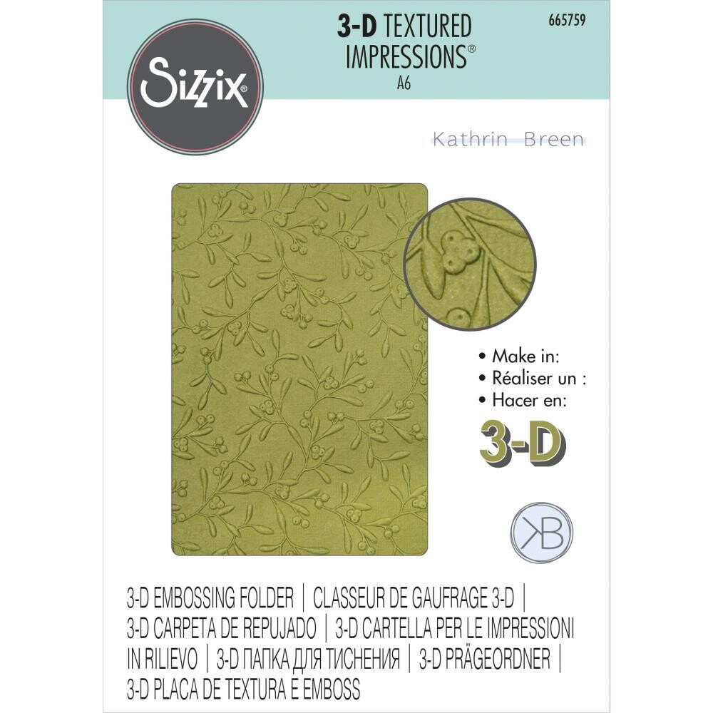 Sizzix - 3D Textured Impressions A6 Embossing Folder - Delicate Mistletoe
