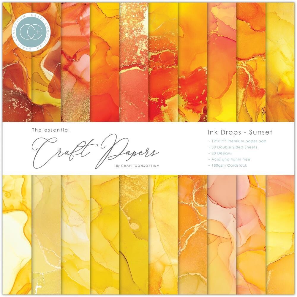 Craft Consortium - Ink Drops - Sunset - 12&quot;x12&quot; Double-sided Paper Pad