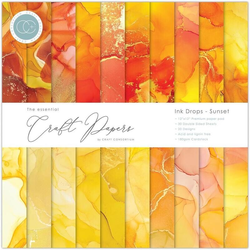 Craft Consortium - Ink Drops - Sunset - 12&quot;x12&quot; Double-sided Paper Pad