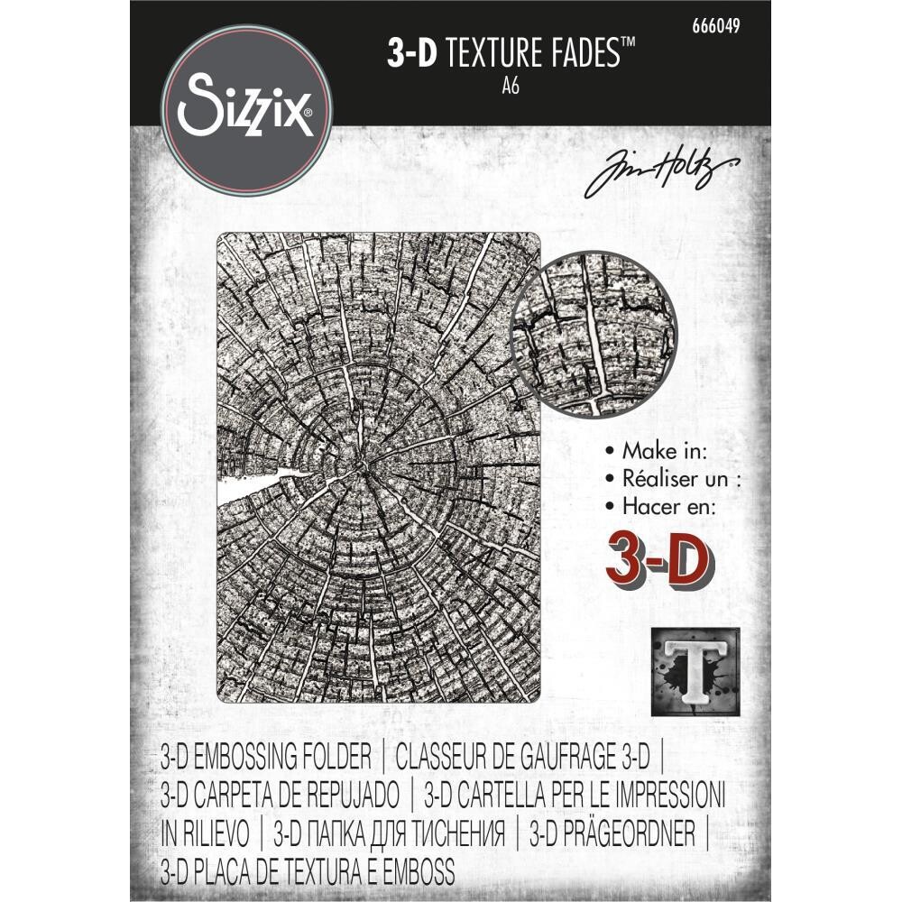 Sizzix - Texture Fades by Tim Holtz - 3D Embossing Folder - Tree Rings