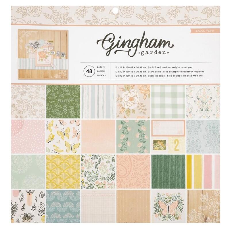 Crate Paper - Gingham Garden - 12"x12"  Single-sided Paper Pad