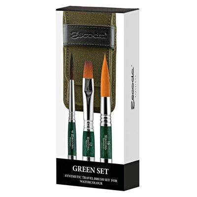 Escoda - Synthetic Travel Brush set for Watercolour - Green Set
