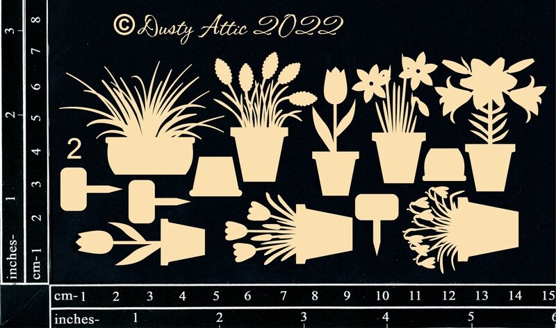 Dusty Attic - Chipboard - Mini Pot Plants #2